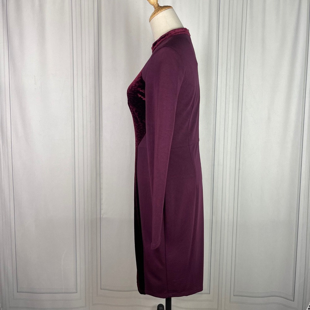 NWT Sugarhill Boutique Burgundy Velvet Panel Long Sleeve Bodycon Dress - US6 - Picture 8 of 13